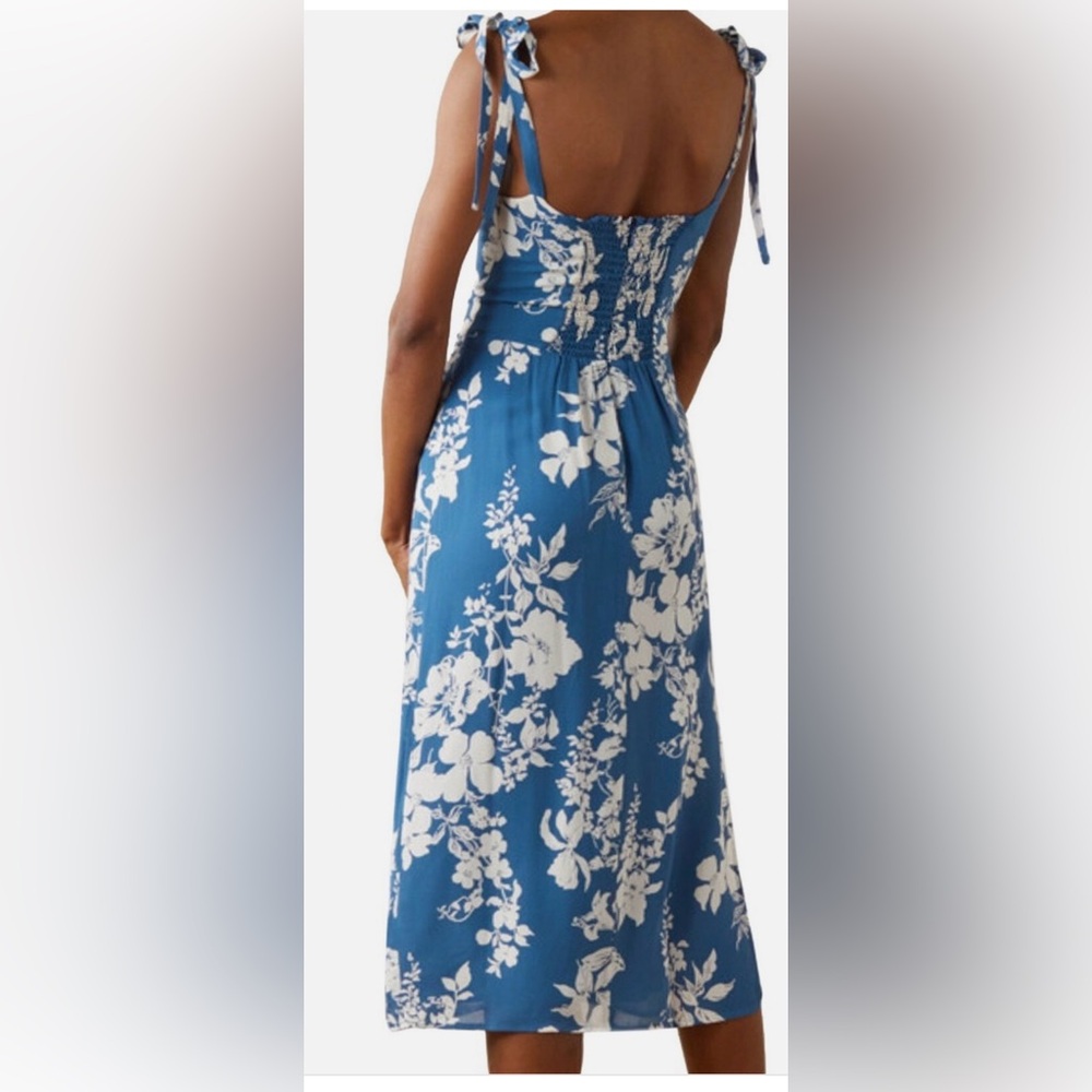 Reformation Besse Womens Sleeveless Floral Midi Summer Dress in Cyanotype - Picture 2 of 4